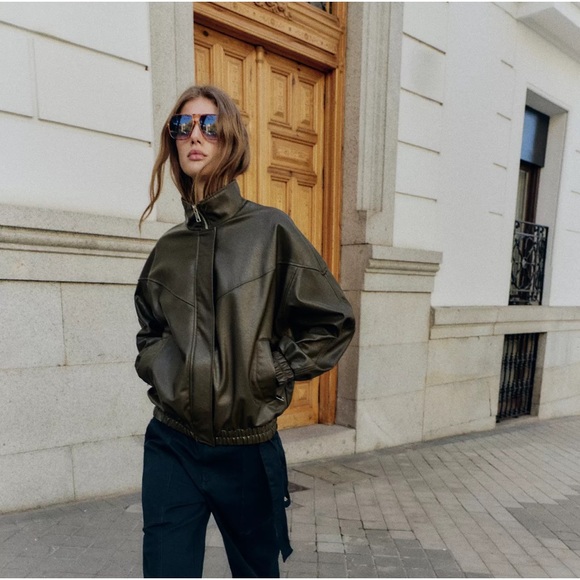 Zara Jackets & Blazers - ZARA FAUX LEATHER HIGH COLLAR BOMBER JACKET
